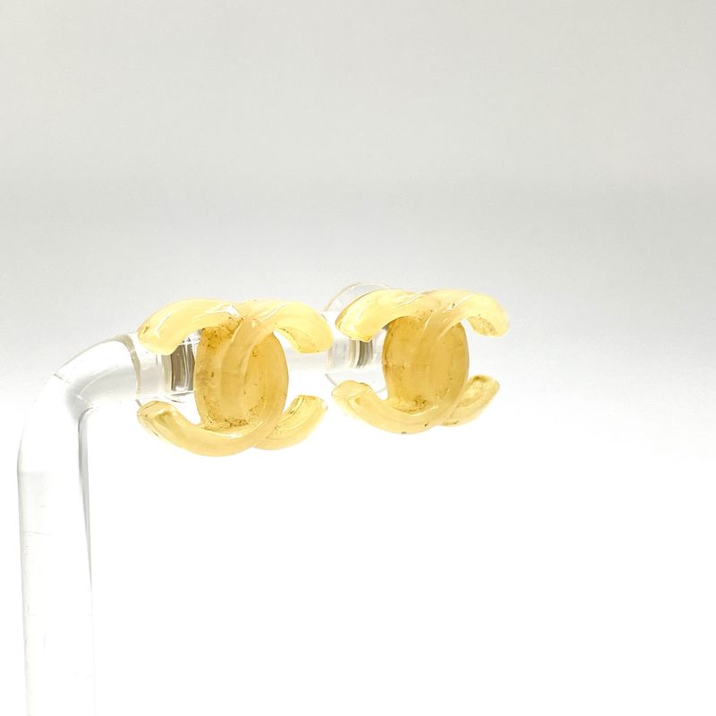 Chanel CC Logo Plastic Beige Earrings