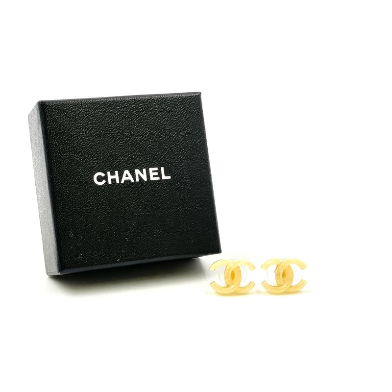Chanel CC Logo Plastic Beige Earrings