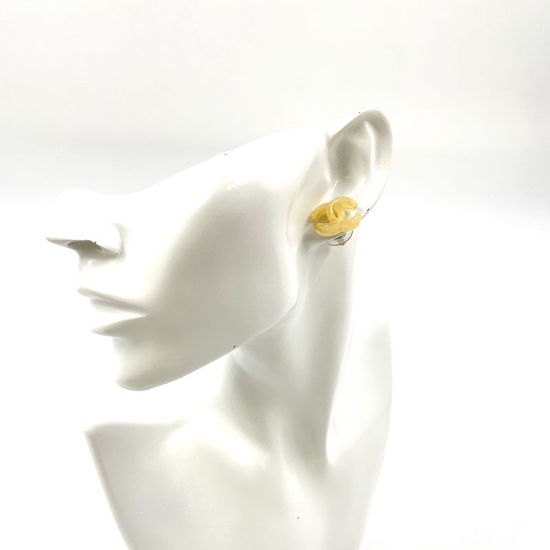 Chanel CC Logo Plastic Beige Earrings
