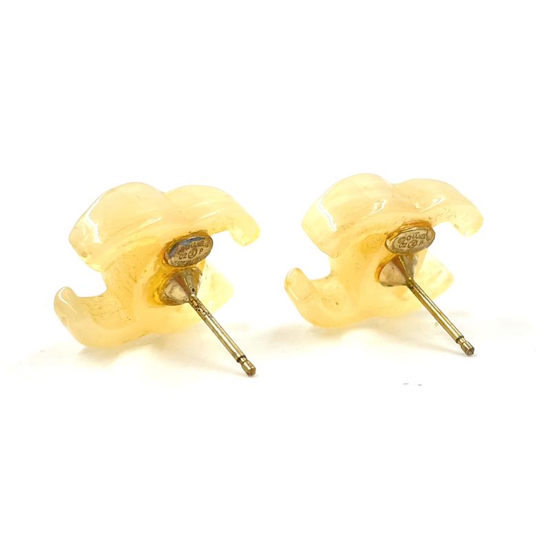 Chanel CC Logo Plastic Beige Earrings