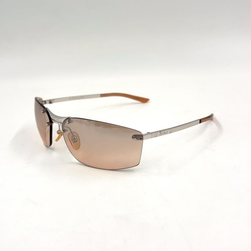 Dior Rimless 65 15 Plastic Pink Brown Sunglasses Silver