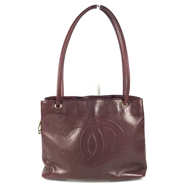 Chanel Shoulder Bag CC Logo Charm Leather Wine Red