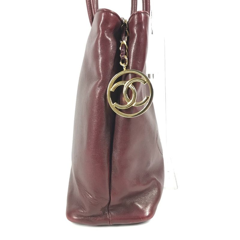 Chanel Shoulder Bag CC Logo Charm Leather Wine Red