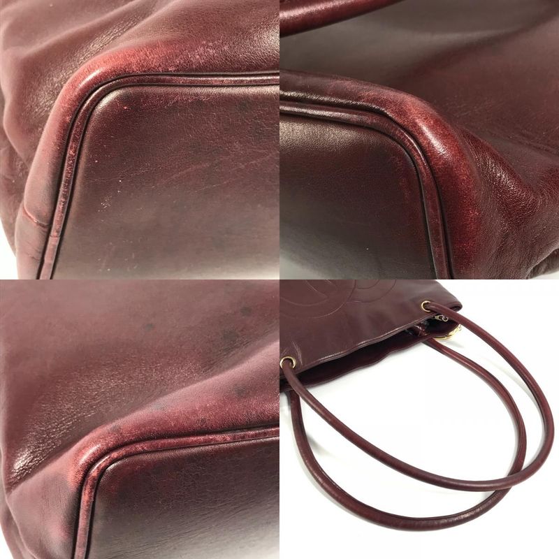 Chanel Shoulder Bag CC Logo Charm Leather Wine Red