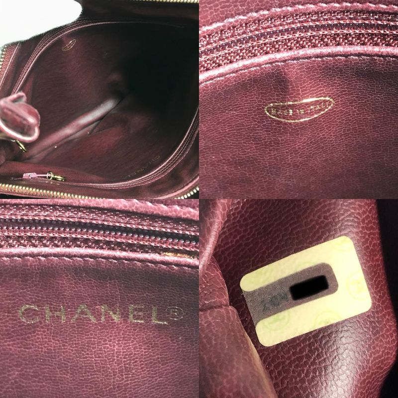 Chanel Shoulder Bag CC Logo Charm Leather Wine Red