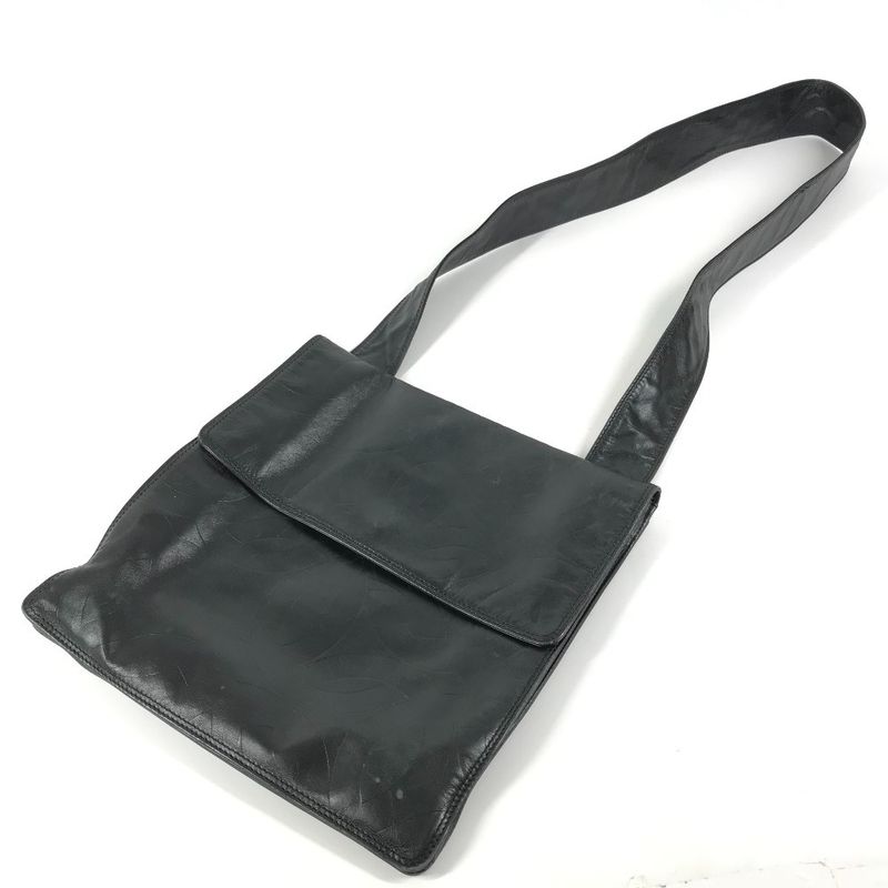 Chanel Shoulder Bag CC Logo All Over Pattern Leather Black
