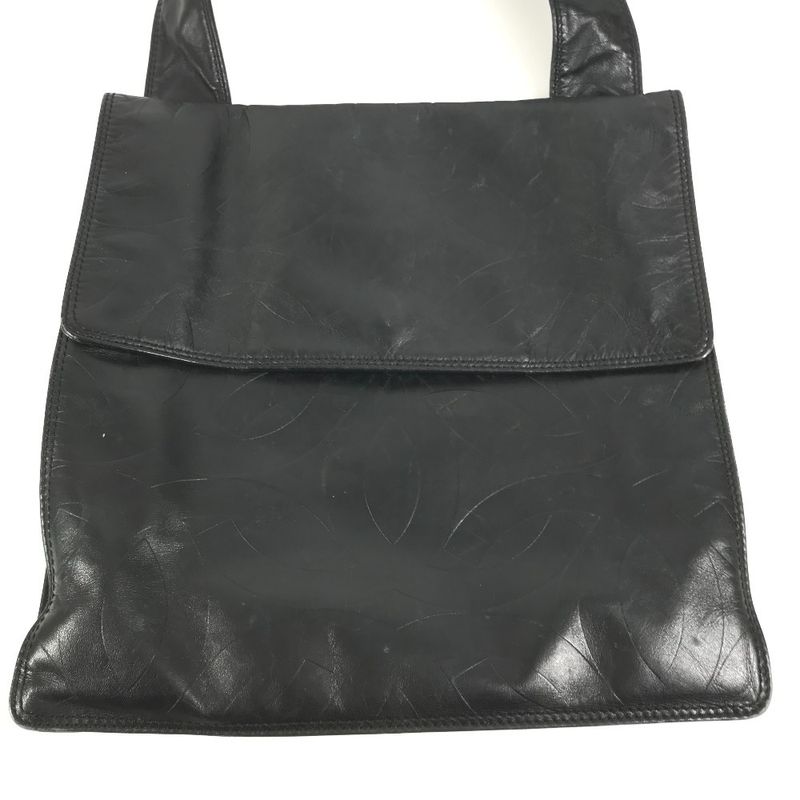 Chanel Shoulder Bag CC Logo All Over Pattern Leather Black
