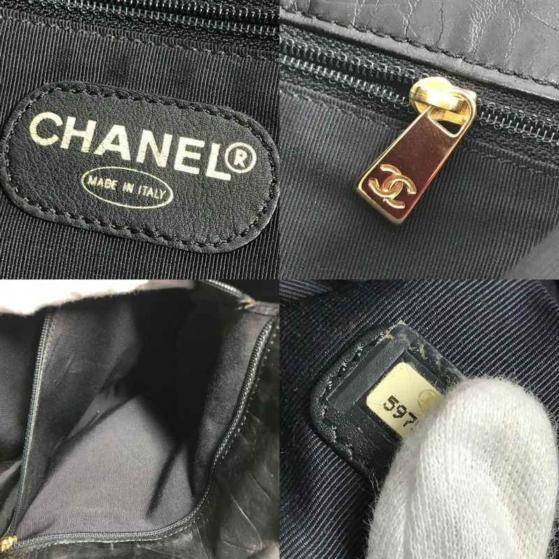 Chanel Shoulder Bag CC Logo All Over Pattern Leather Black