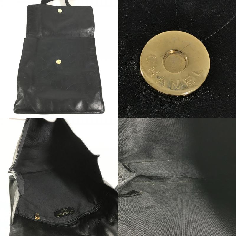 Chanel Shoulder Bag CC Logo All Over Pattern Leather Black