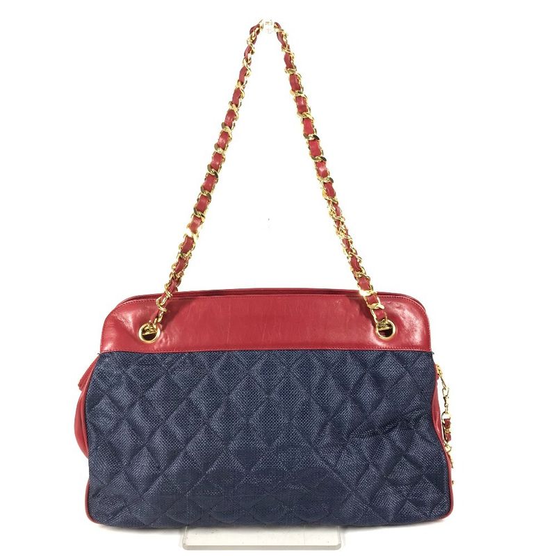 Chanel Shoulder Bag CC Logo Charm Leather Blue