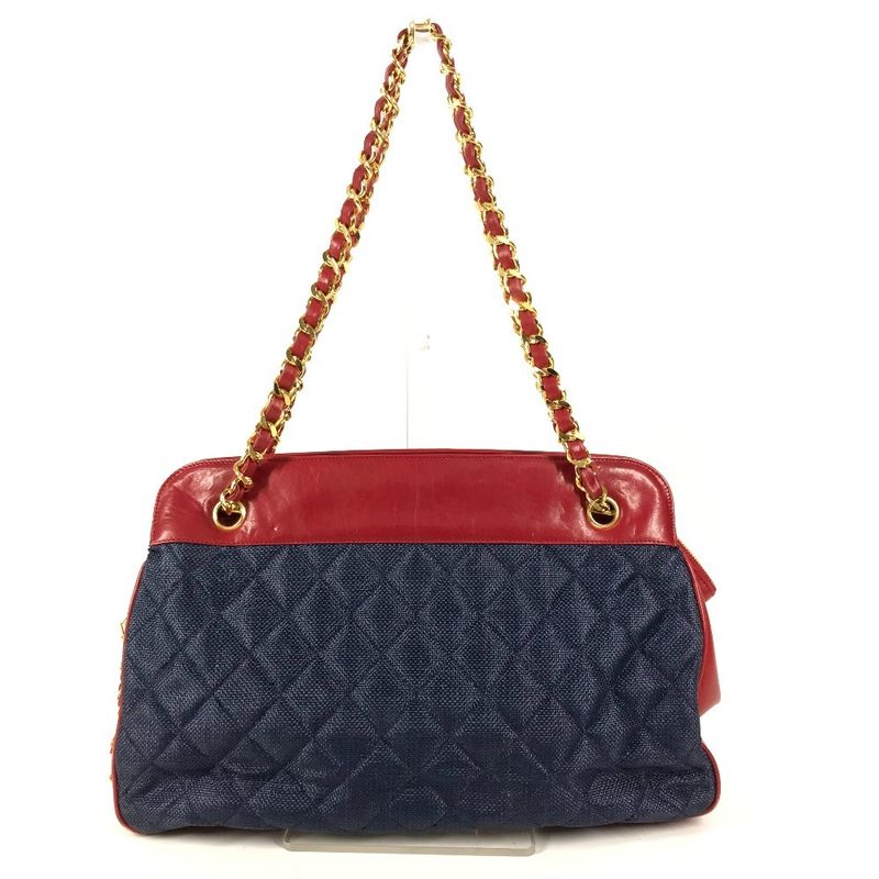Chanel Shoulder Bag CC Logo Charm Leather Blue