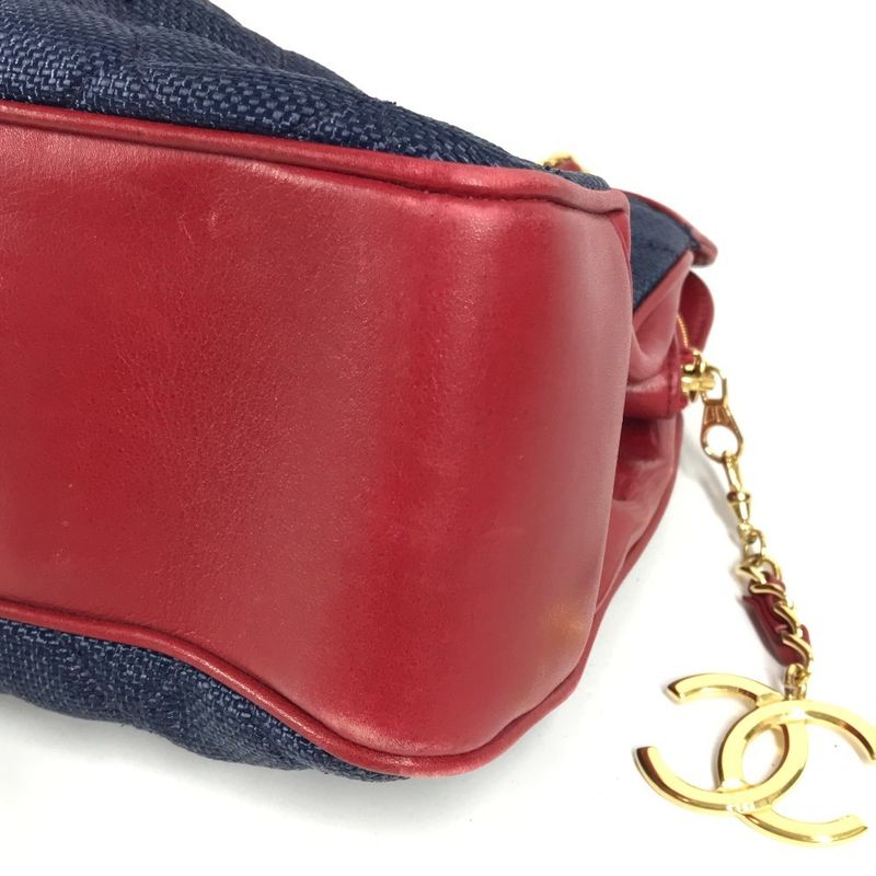 Chanel Shoulder Bag CC Logo Charm Leather Blue
