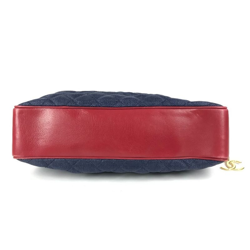 Chanel Shoulder Bag CC Logo Charm Leather Blue