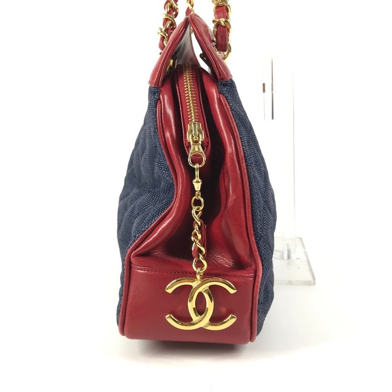 Chanel Shoulder Bag CC Logo Charm Leather Blue