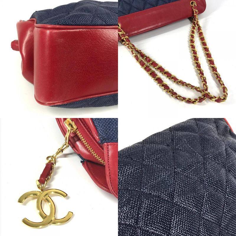 Chanel Shoulder Bag CC Logo Charm Leather Blue
