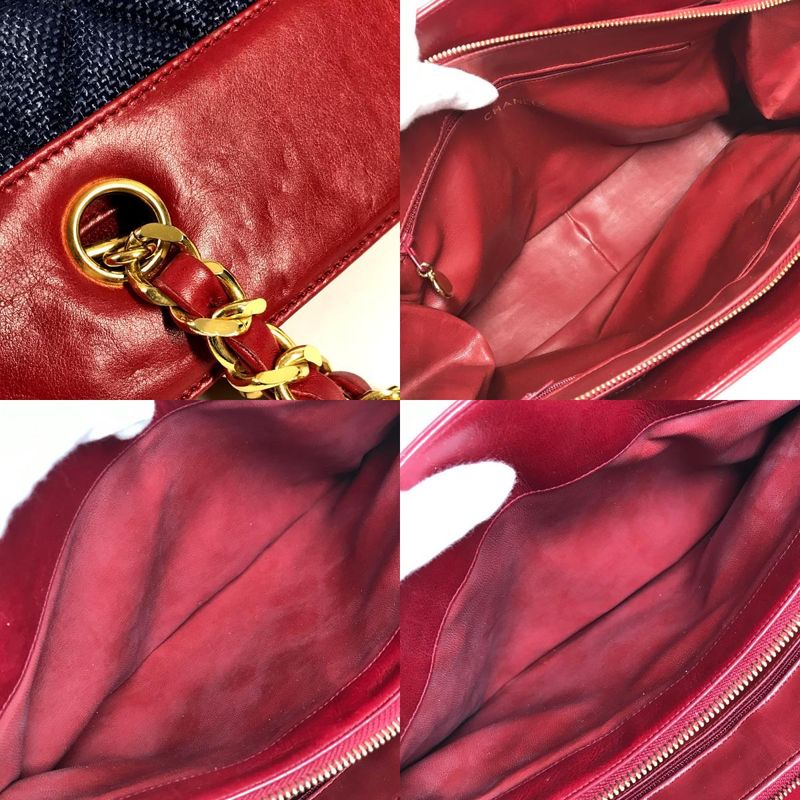 Chanel Shoulder Bag CC Logo Charm Leather Blue