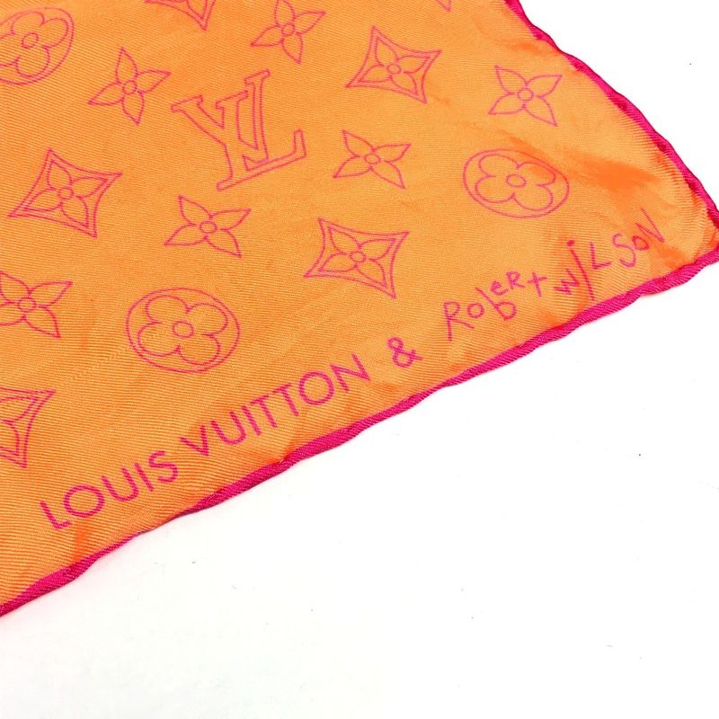 Louis Vuitton Scarf Monogram Logo Neon Color Silk Orange Scarf