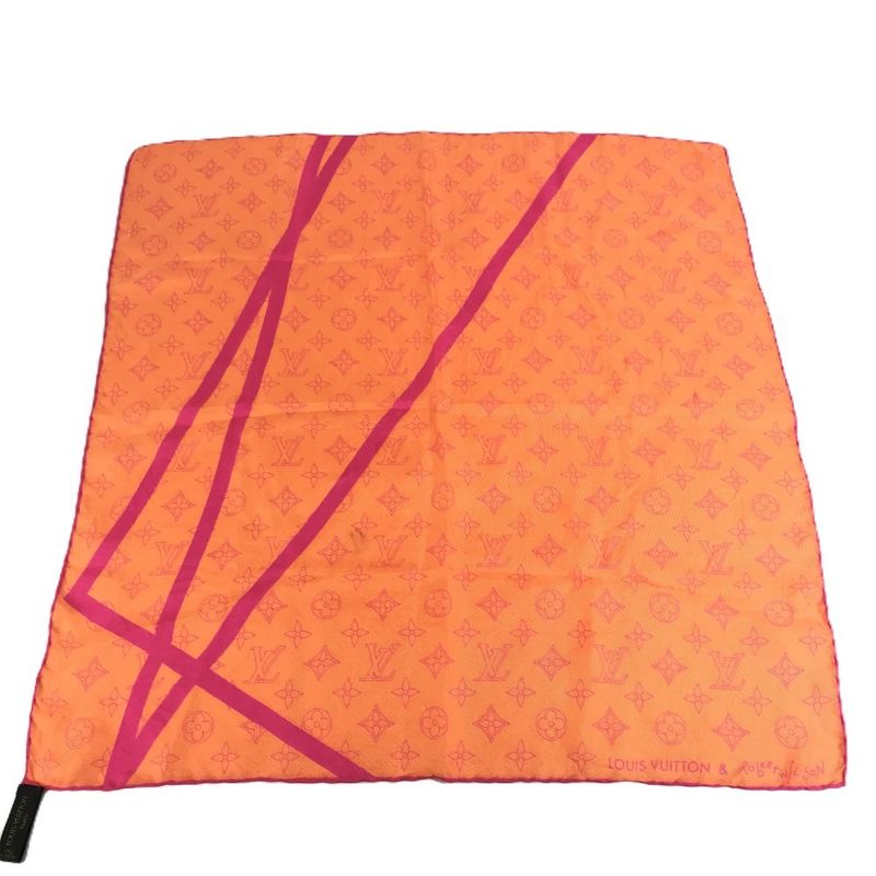 Louis Vuitton Scarf Monogram Logo Neon Color Silk Orange Scarf