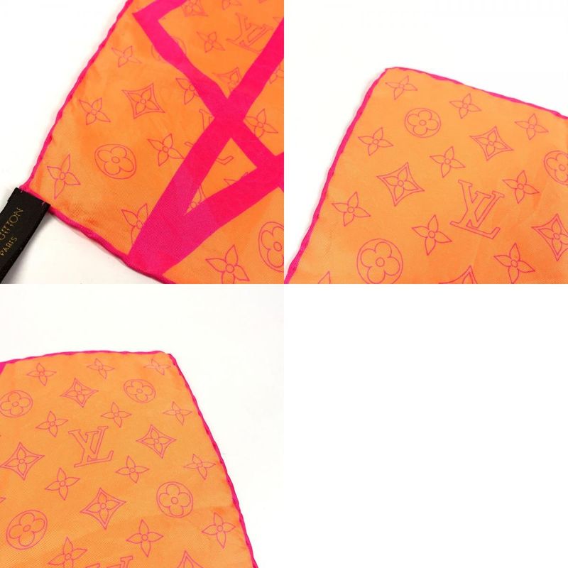 Louis Vuitton Scarf Monogram Logo Neon Color Silk Orange Scarf