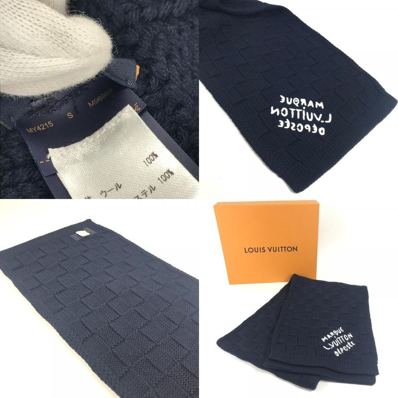 Louis Vuitton Scarf Damier Snug Wool Navy Scarf