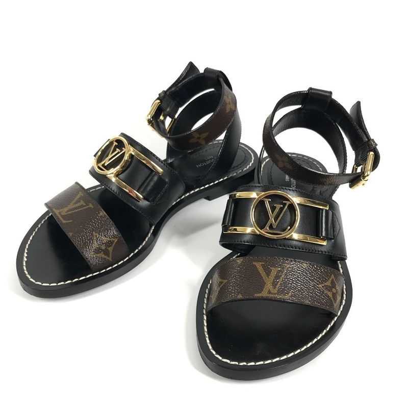 Louis Vuitton Sandals Logo LV Circle Monogram Canvas Black Brown