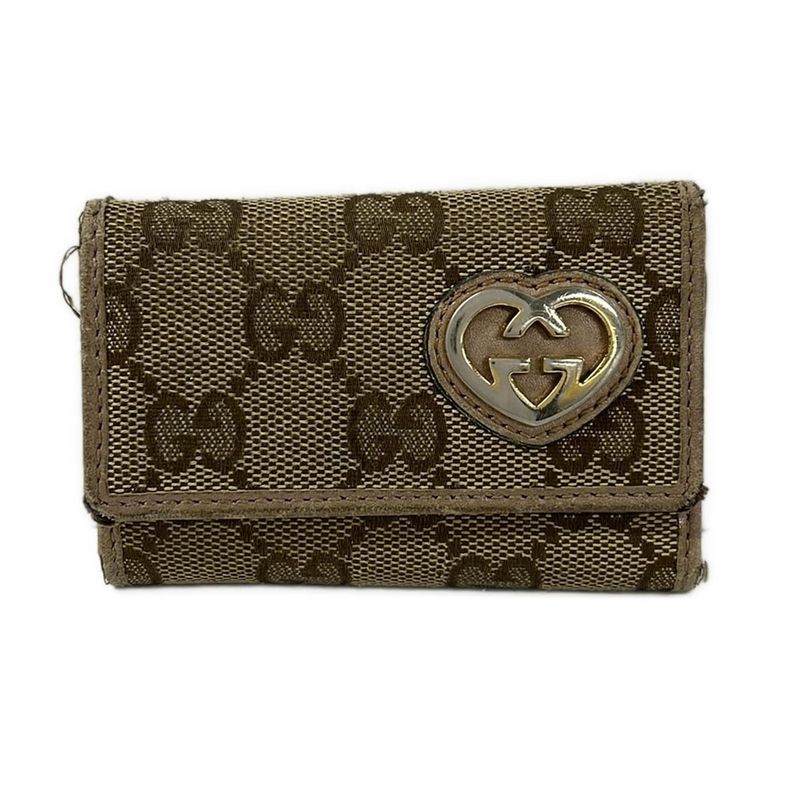 Gucci Key Case la Bree GG Pattern Beige Dark Brown Pink 6 Key Holder