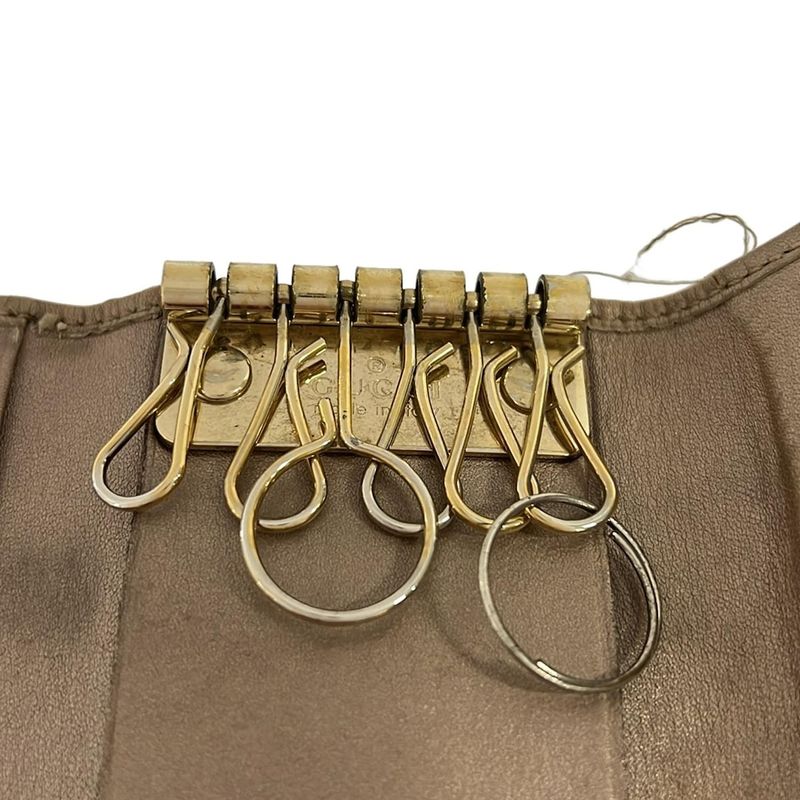 Gucci Key Case la Bree GG Pattern Beige Dark Brown Pink 6 Key Holder