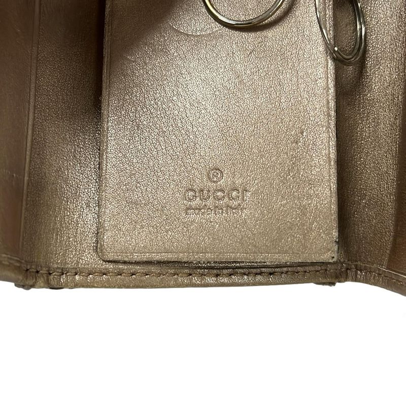 Gucci Key Case la Bree GG Pattern Beige Dark Brown Pink 6 Key Holder