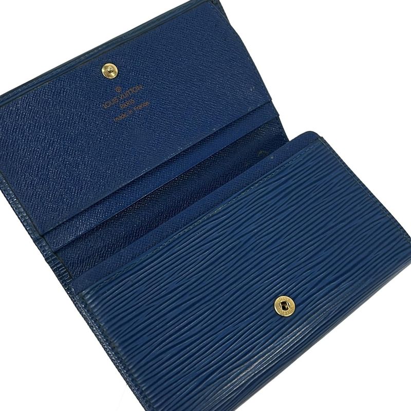Louis Vuitton Bifold Wallet Epi Porte Monet Billets Tresor Toledo Blue Leather