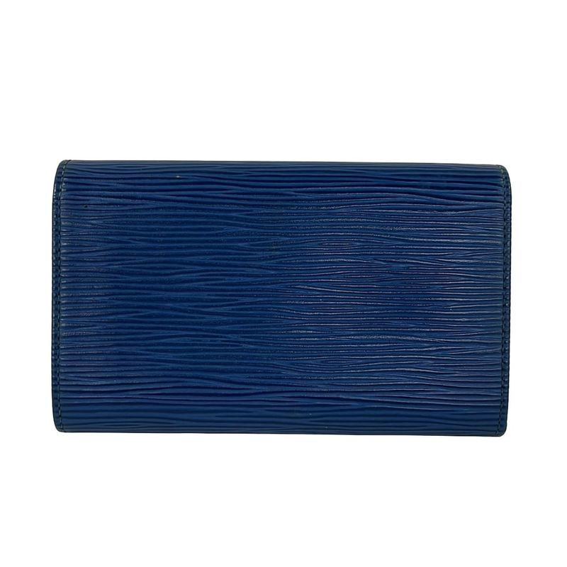 Louis Vuitton Bifold Wallet Epi Porte Monet Billets Tresor Toledo Blue Leather