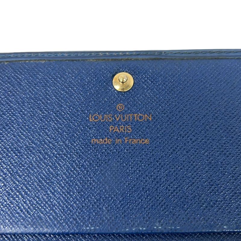 Louis Vuitton Bifold Wallet Epi Porte Monet Billets Tresor Toledo Blue Leather