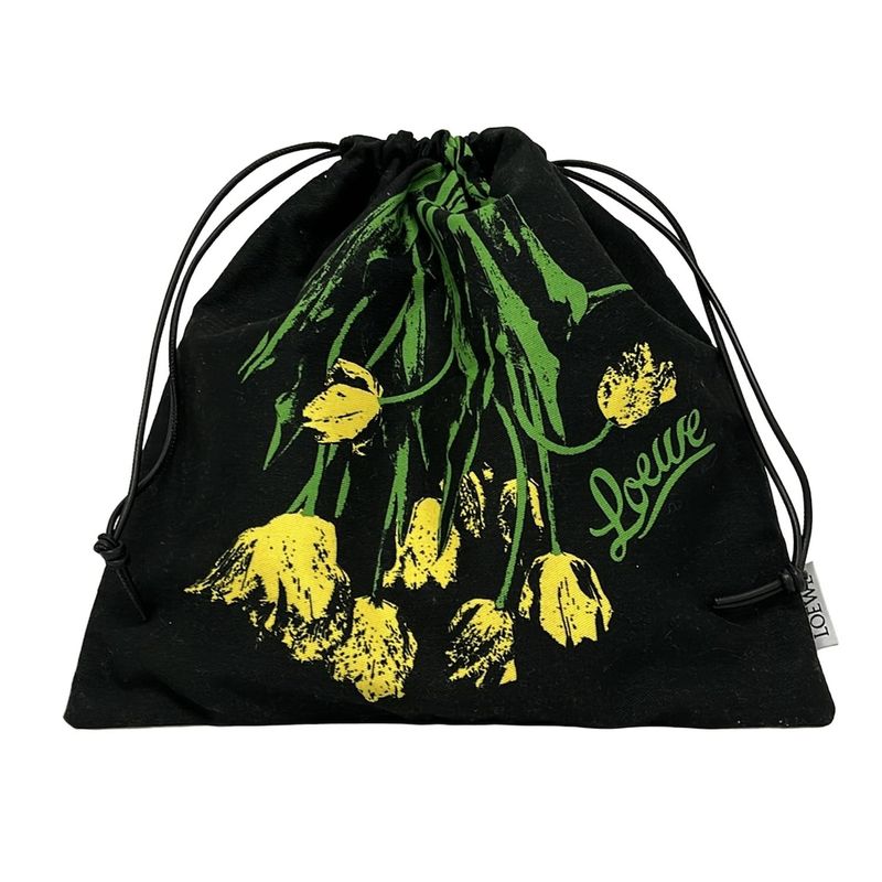 Loewe Pouch Drawstring Black Green Yellow Cotton Leather