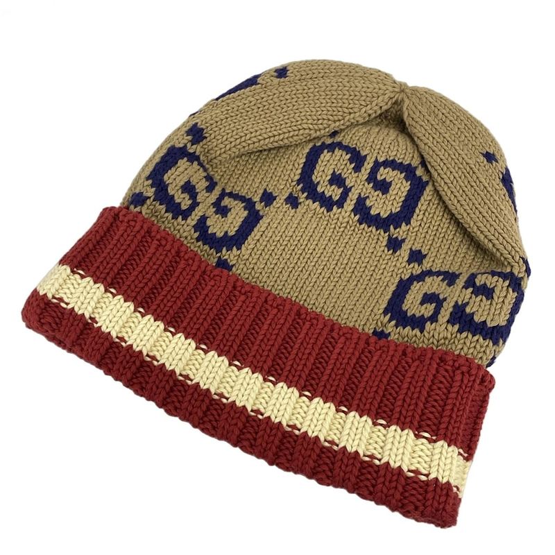 Gucci Knit Hat M 58 Beige Red Navy GG Pattern
