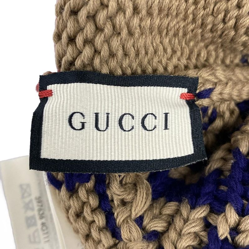 Gucci Knit Hat M 58 Beige Red Navy GG Pattern