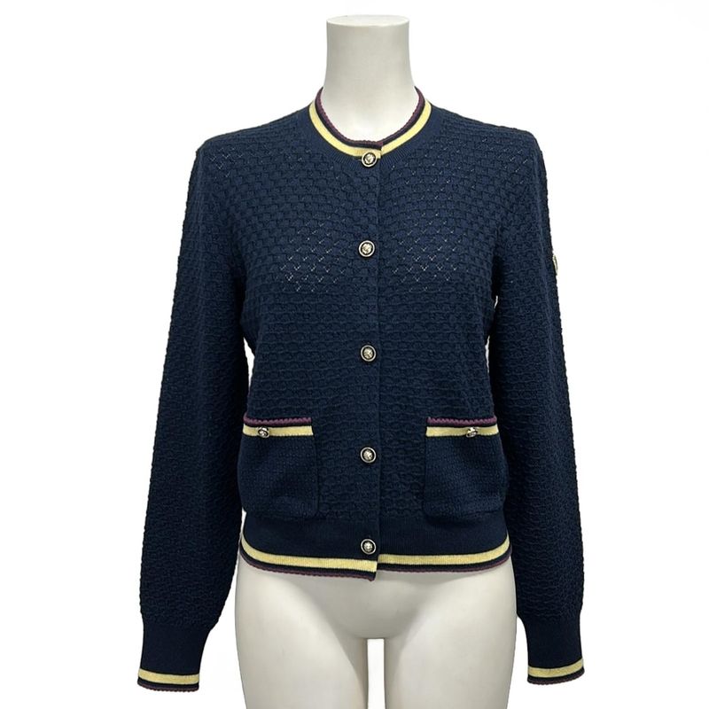 Chanel Cardigan 38 M Navy Beige Multi Long Sleeve X Multi