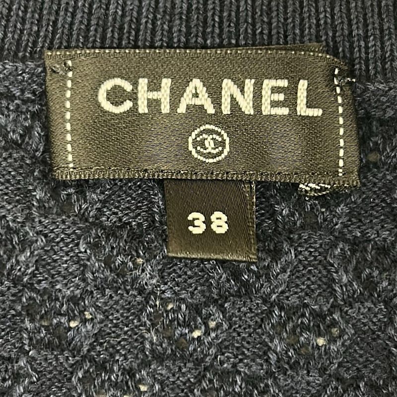 Chanel Cardigan 38 M Navy Beige Multi Long Sleeve X Multi