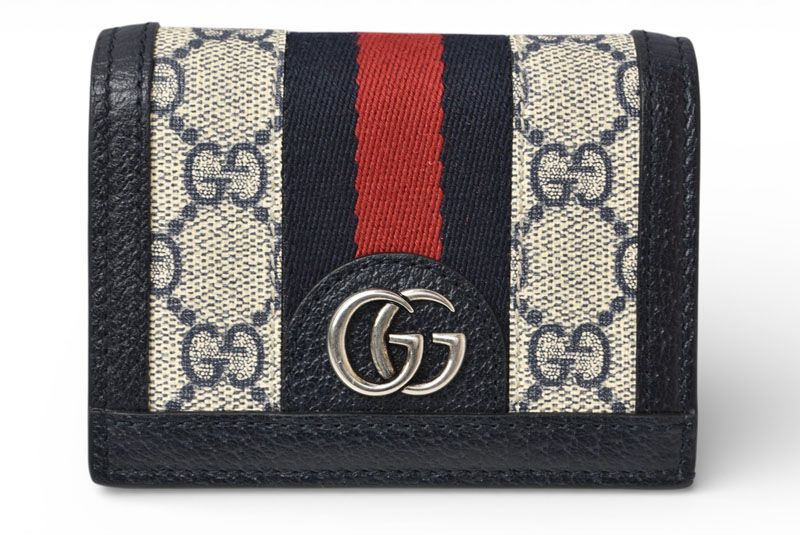 Gucci Mini Wallet Bifold Folding GG Navy Beige Ophidia Gg Blue