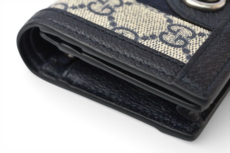 Gucci Mini Wallet Bifold Folding GG Navy Beige Ophidia Gg Blue