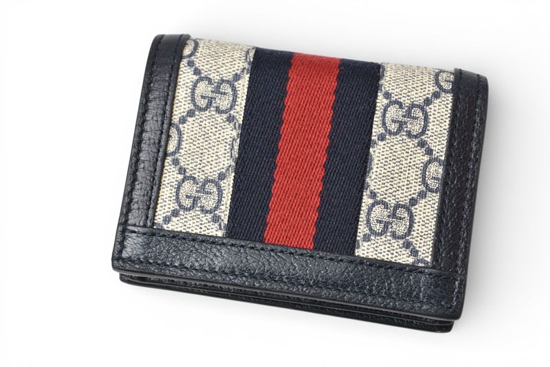 Gucci Mini Wallet Bifold Folding GG Navy Beige Ophidia Gg Blue