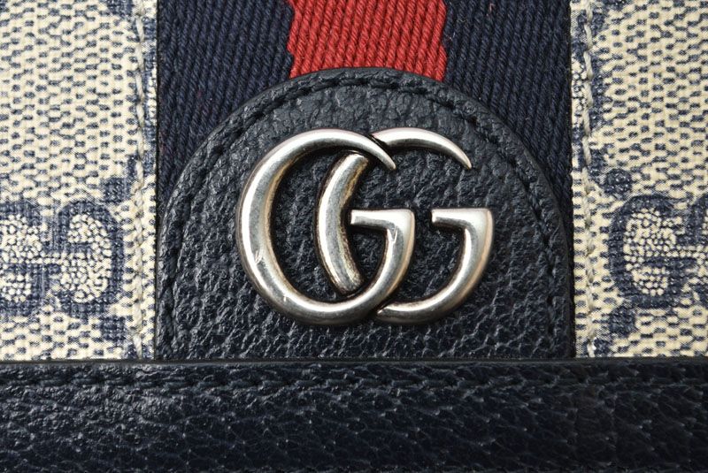 Gucci Mini Wallet Bifold Folding GG Navy Beige Ophidia Gg Blue
