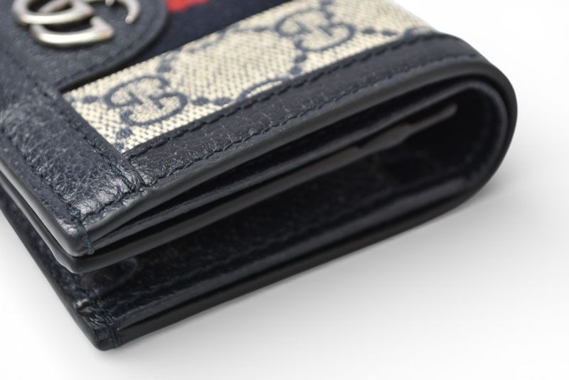 Gucci Mini Wallet Bifold Folding GG Navy Beige Ophidia Gg Blue