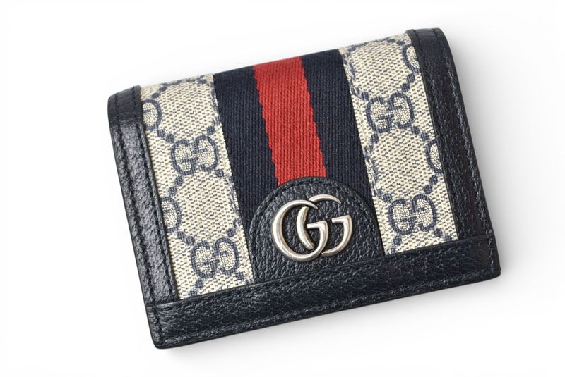 Gucci Mini Wallet Bifold Folding GG Navy Beige Ophidia Gg Blue