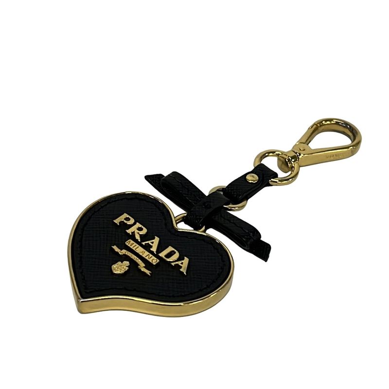 Prada Key Holder Gold Black Ribbon Leather