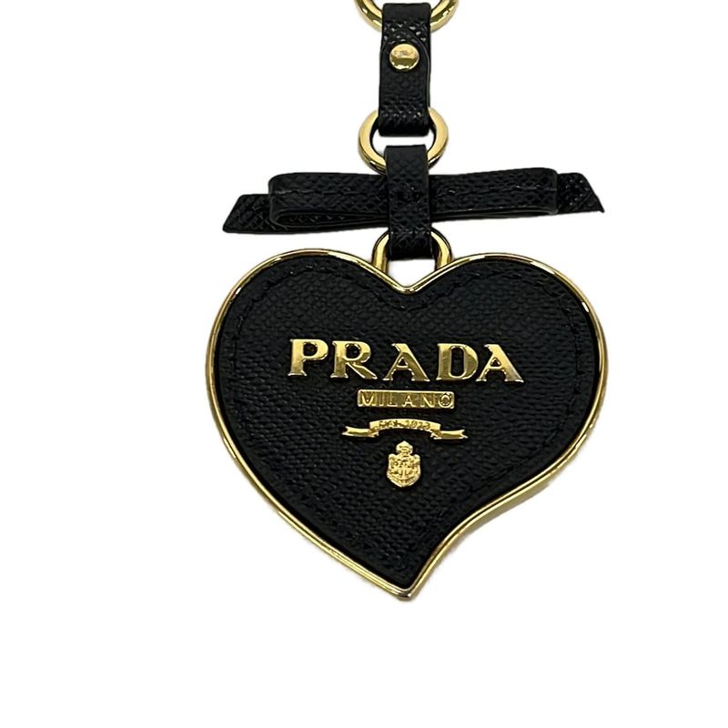 Prada Key Holder Gold Black Ribbon Leather