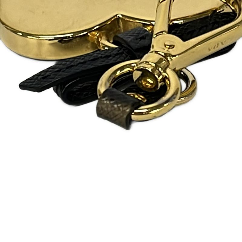 Prada Key Holder Gold Black Ribbon Leather