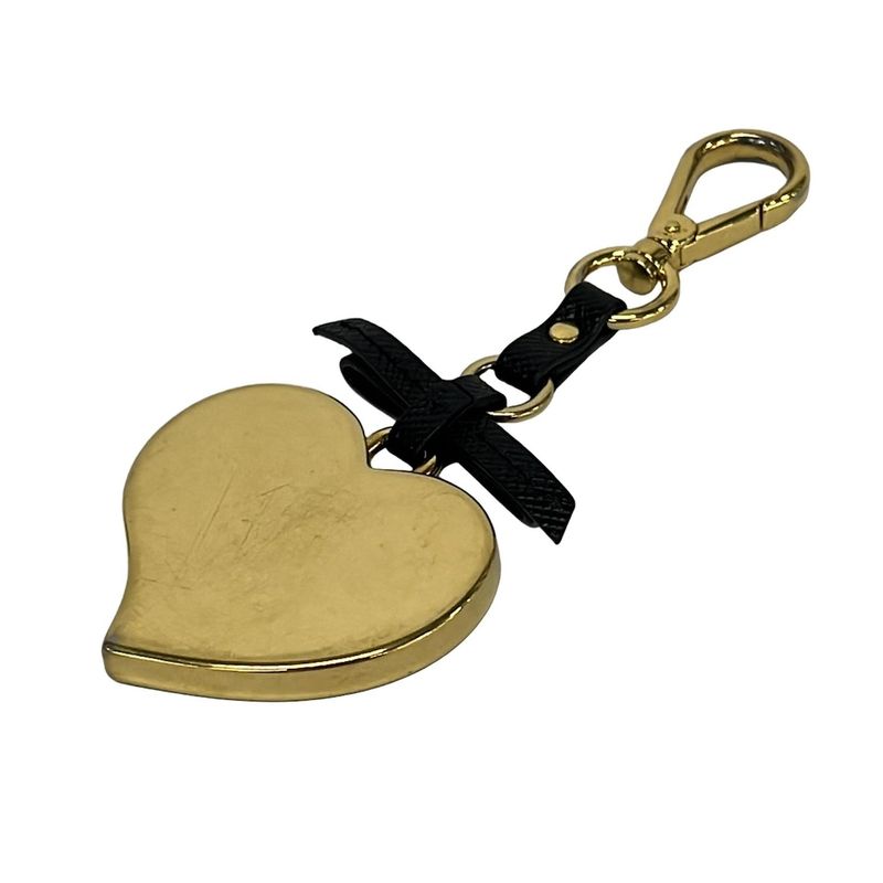 Prada Key Holder Gold Black Ribbon Leather