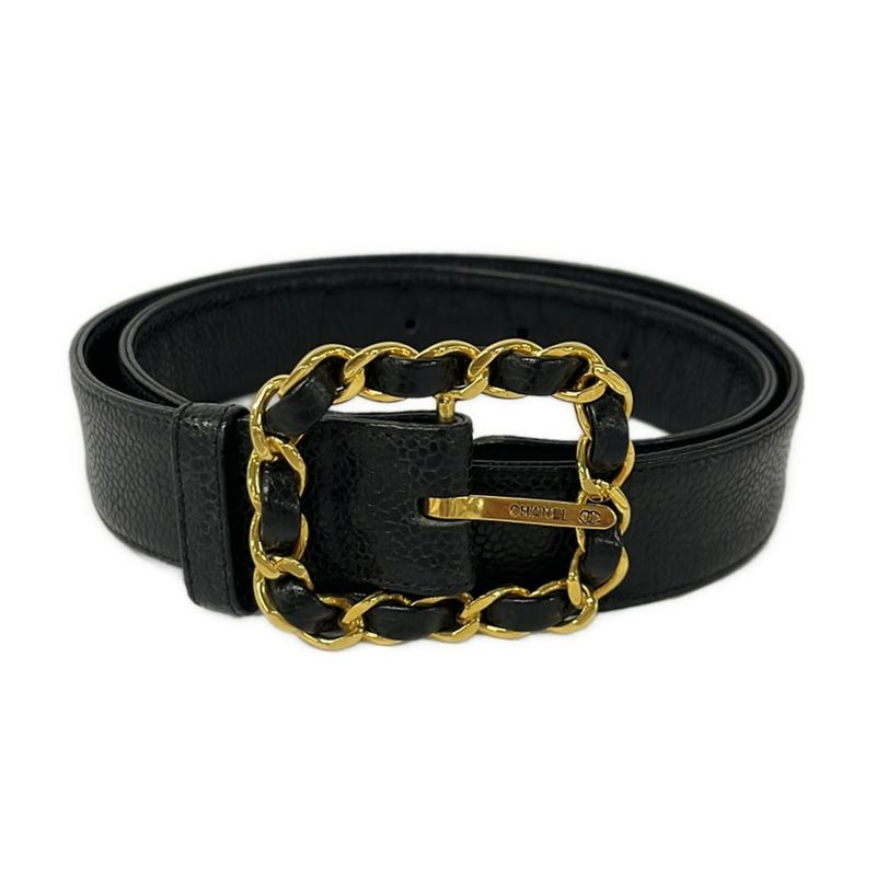 Chanel Belt 65 26 Black Gold Leather