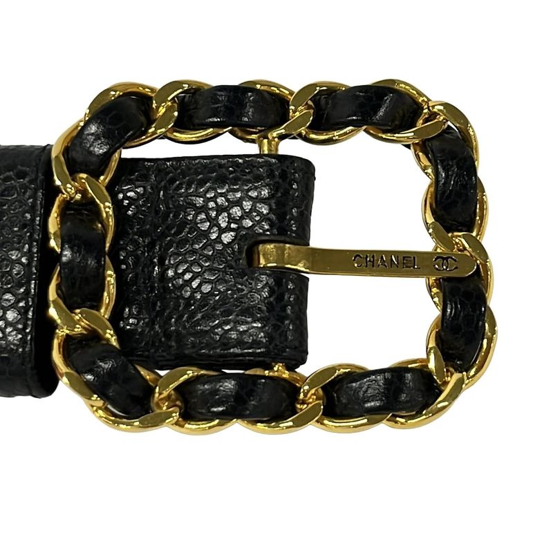 Chanel Belt 65 26 Black Gold Leather