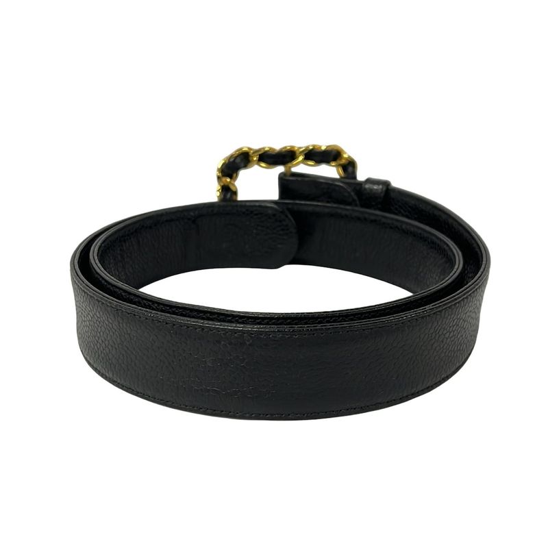 Chanel Belt 65 26 Black Gold Leather