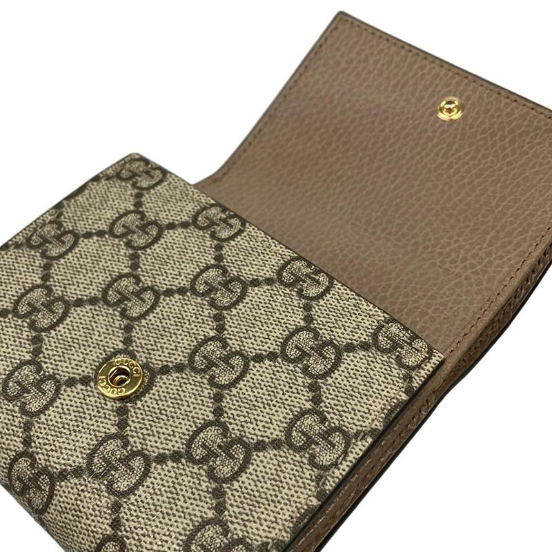 Gucci Bifold Wallet GG Marmont Supreme Beige Ebony Leather X Ebony